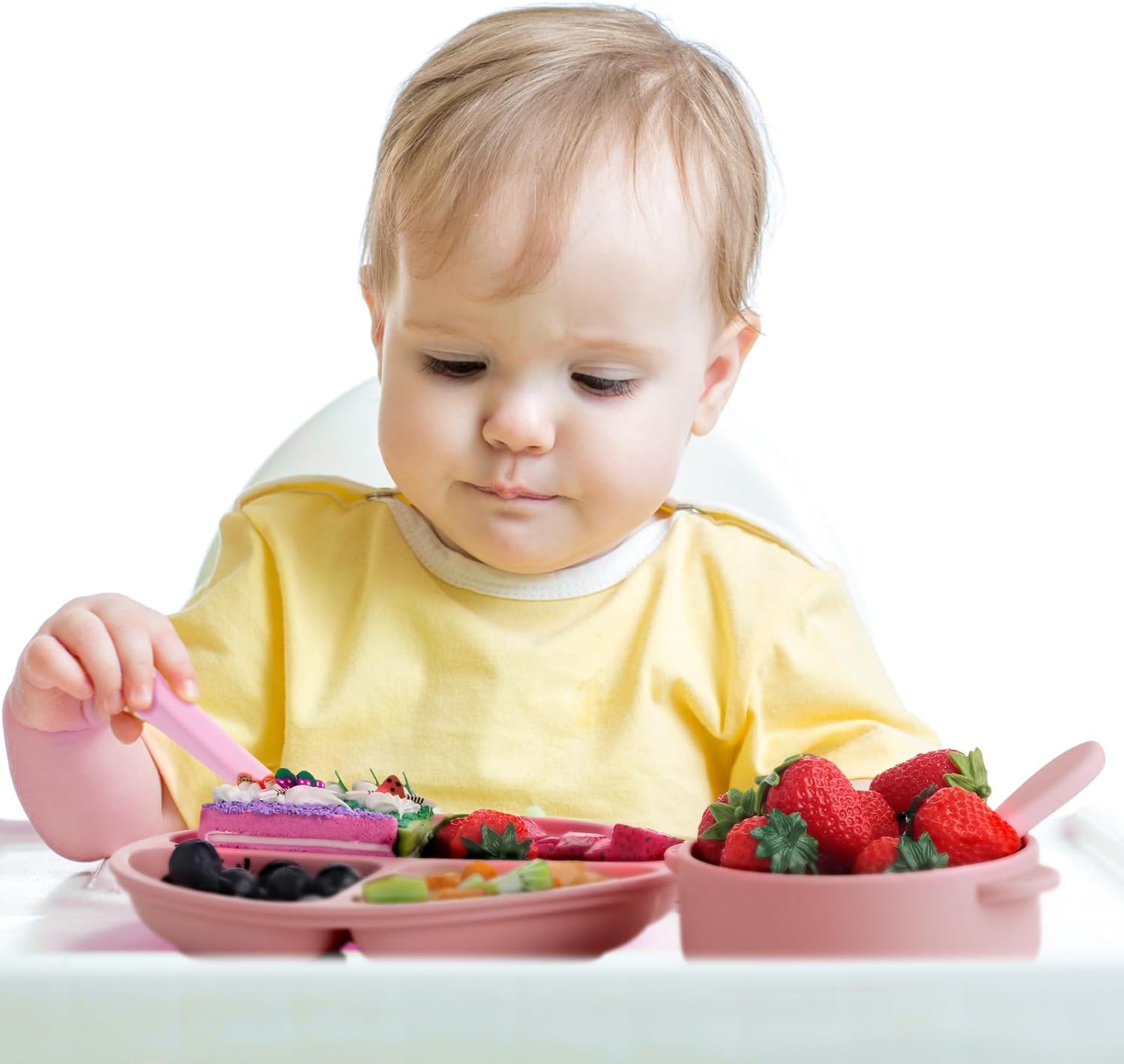 Dandat 24 Pcs Silicone Baby Feeding Set,6 Baby Toddler Suction Bowls 6 Divided Suction Plates with 6 Forks 6 Spoons, Utensils Set for Weaning Infant Feeding and Eating, 6 Styles (Pastel Color)