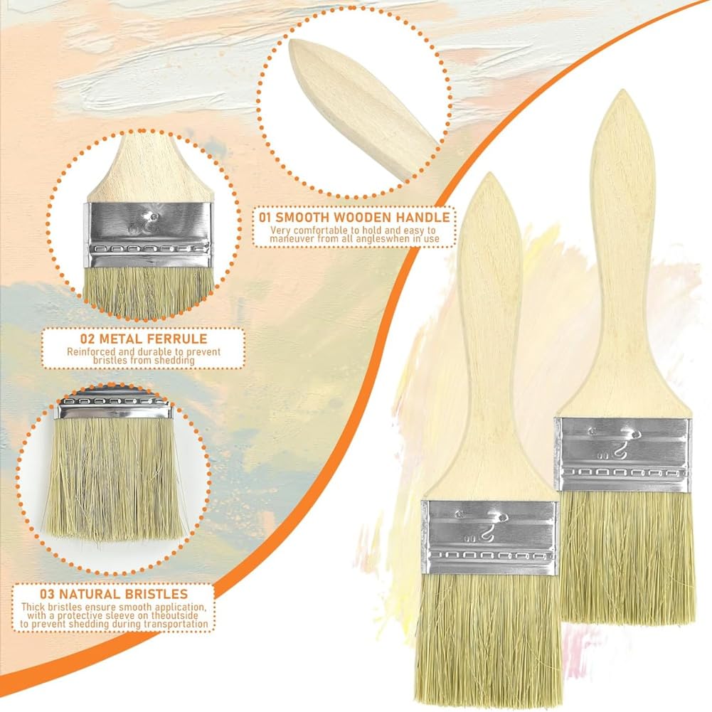 120 Pinceles de Cerdas de 2 Pulgadas A Granel, Pinceles de Cerdas A Granel, Pinceles de Madera para Teñir, para Pintura, Pegamento y Barniz