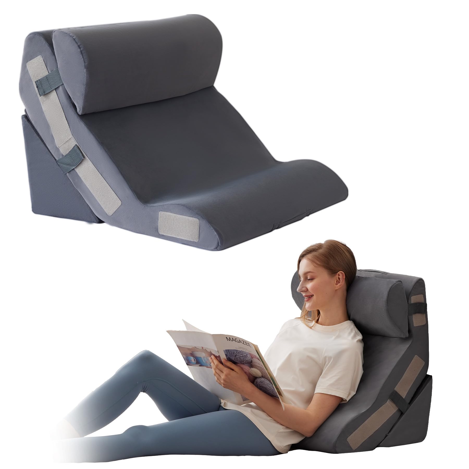 Ahpmeoa 3PCS Wedge Pillow Set for After Surgery, Back Pillow for Bed Sitting up, 10-in-1 Foam Wedge Pillow for Acid Reflux & Back Pain Relief, Post