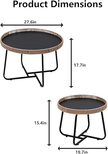 Miniatura 2 de Juego de 2 mesas auxiliares pequeñas redondas anidables con marco de metal, mesas auxiliares circulares modernas para sala de estar, dormitorio,