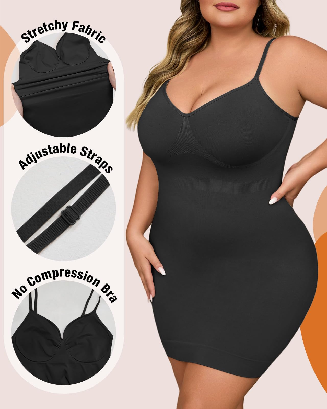 Shapewear Slip-Kleids für Frauen unter Kleid Nahtlose Tummy Control Full Slip Größe Glättung Cami Kleid Slips