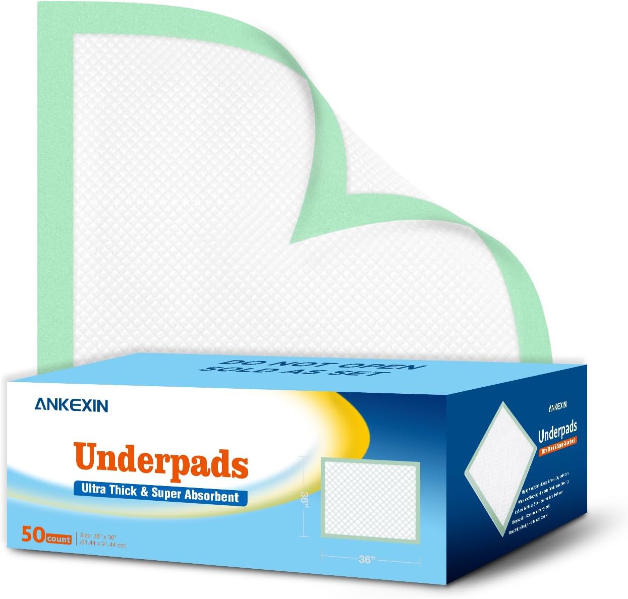 36'' x 36'' Disposable Bed Pads for Incontinence Heavy Duty Chucks Pads, 50 Count Leak-Proof Absorbent Underpads for Adults, Pets, Postpartum Care