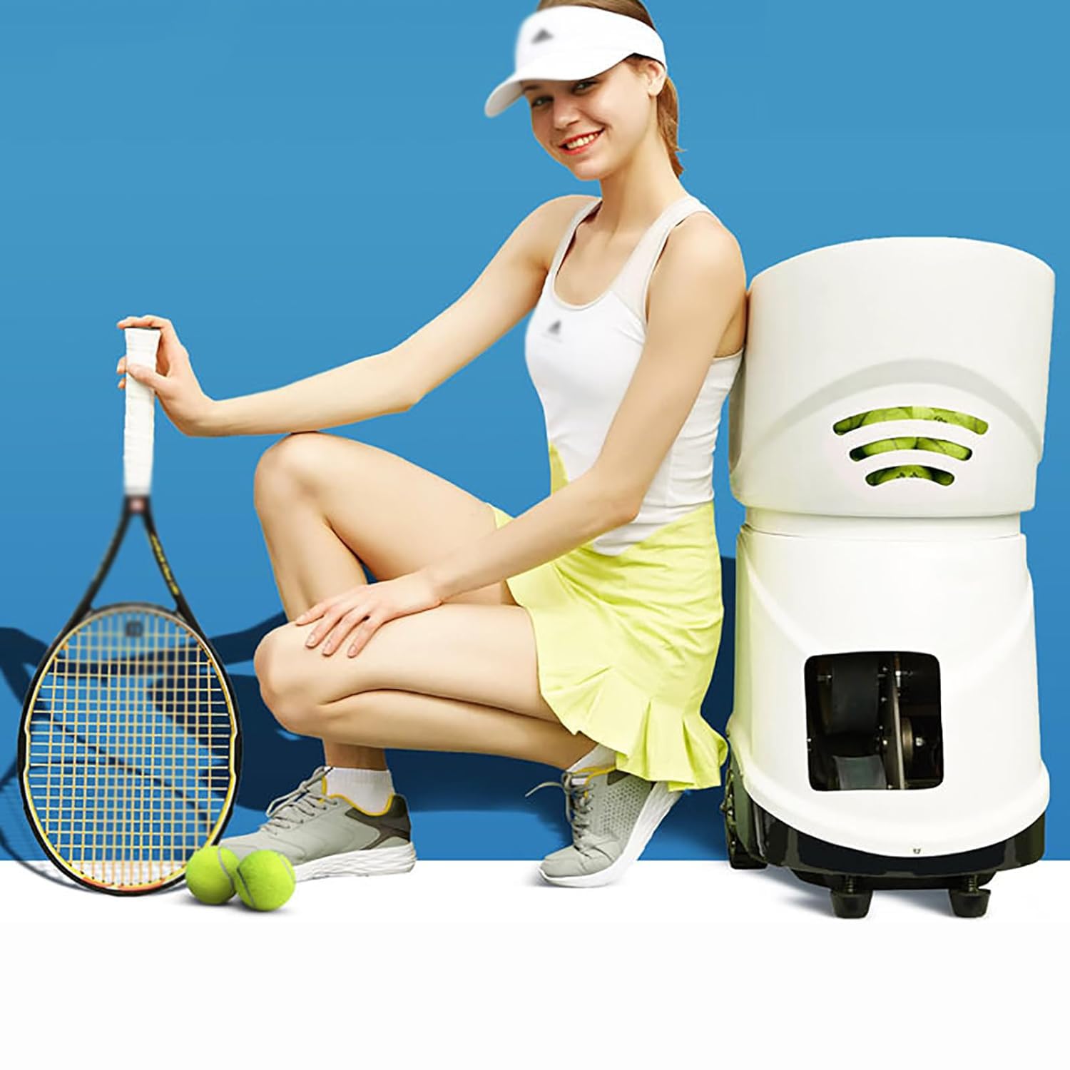 Máquina lanzapelotas de tenis portátil, lanzador automático de pelotas de tenis, tiempo de funcionamiento de 6 a 8 horas, gran capacidad para 150, control de aplicación móvil, modos de entrenamiento