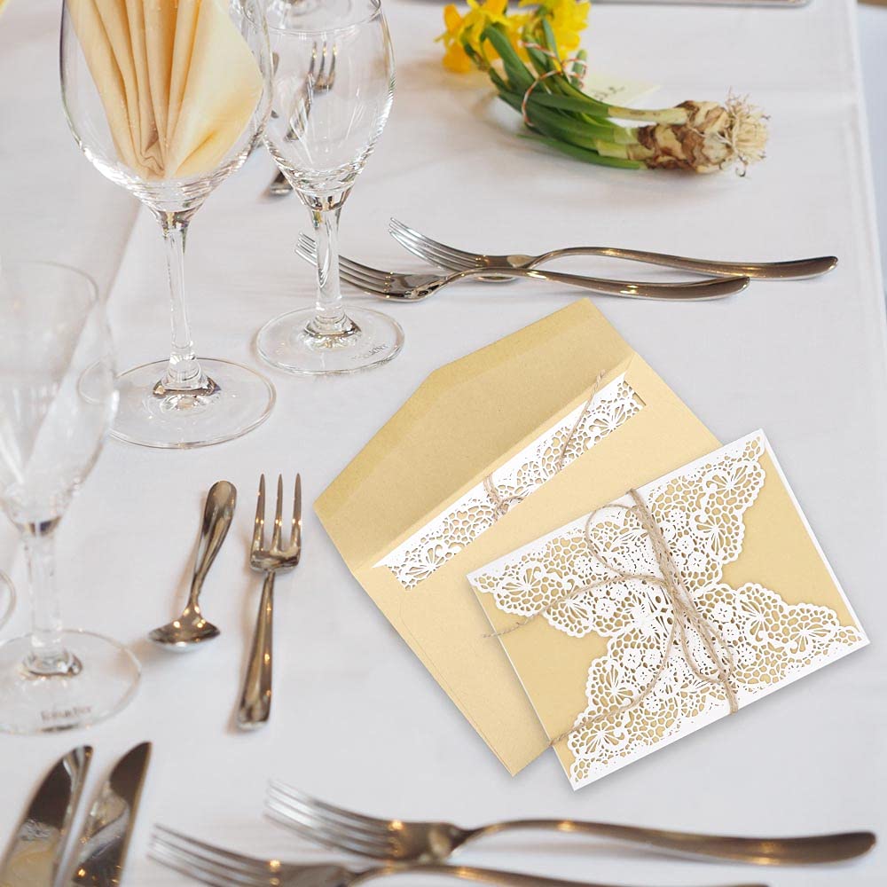 carti di Inviti per nozze 10 pezzi,biglietti per inviti per feste Biglietti d'auguri con pizzo tagliato a laser retrò Carta kraft Pagina interna per fidanzamento Matrimonio Compleanno Natale
