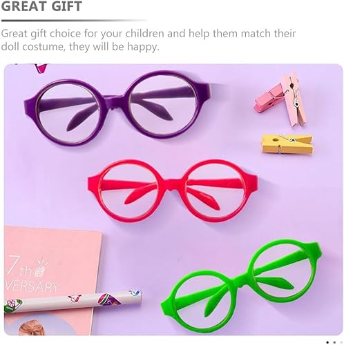 Miniatura 7 de Juguetes para niñas, 3 pares de gafas de muñeca, gafas de plástico en miniatura, gafas redondas, marco de mini gafas para muñecas de 18 pulgadas,