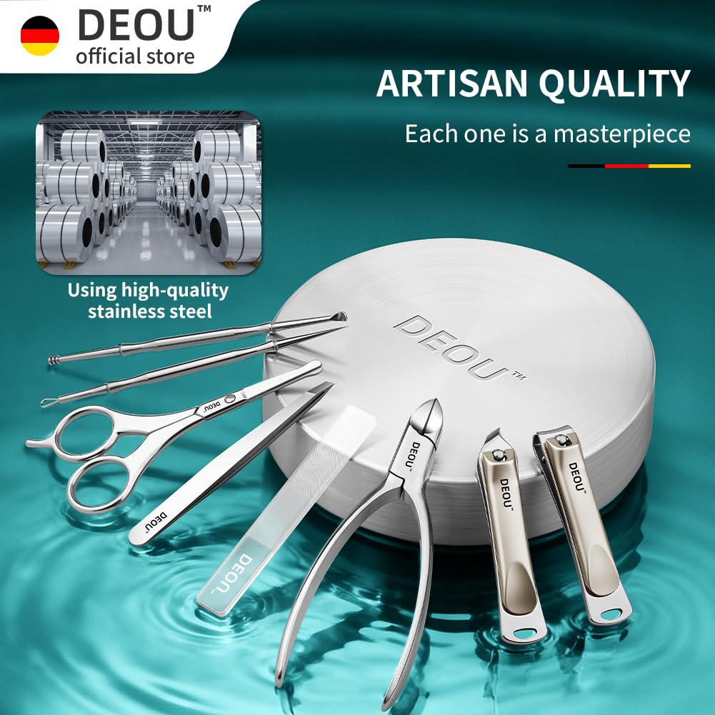 DEOU Premium Manicure Set 8 in 1, 420J2 Stainless Steel Pedicure Kit with Luxury Leather Case, Professional Grooming Tools for Travel & Home, Gifts for Men & Women