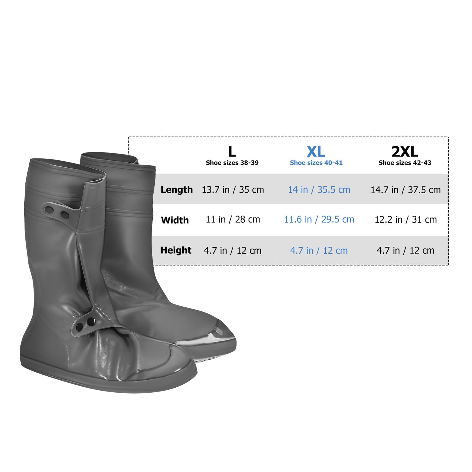 Mikinona Cubrezapatos Impermeables Antideslizantes de PVC Reforzado Talla XL 40-41 Color Gris Oscuro Fundas Reutilizables para Botas de Lluvia y Trabajo Protección Resistente para