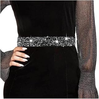 Tgirls Rhinestone Elastic Waist Belt for Dresses - Shiny Crystal Bling Wide Belt, Wedding Sash, Adjustable Fit 27-43"