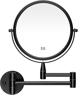 LONTAN 1 Pack Black Bathroom Mirror with 5x Magnification/Normal 8-Inch Double-sided Vanity Mirror Magnifying Mirror Shaving Mirror Wall Mounted Bathroom Mirrors Round Bathroom Mirrors Makeup Mirror