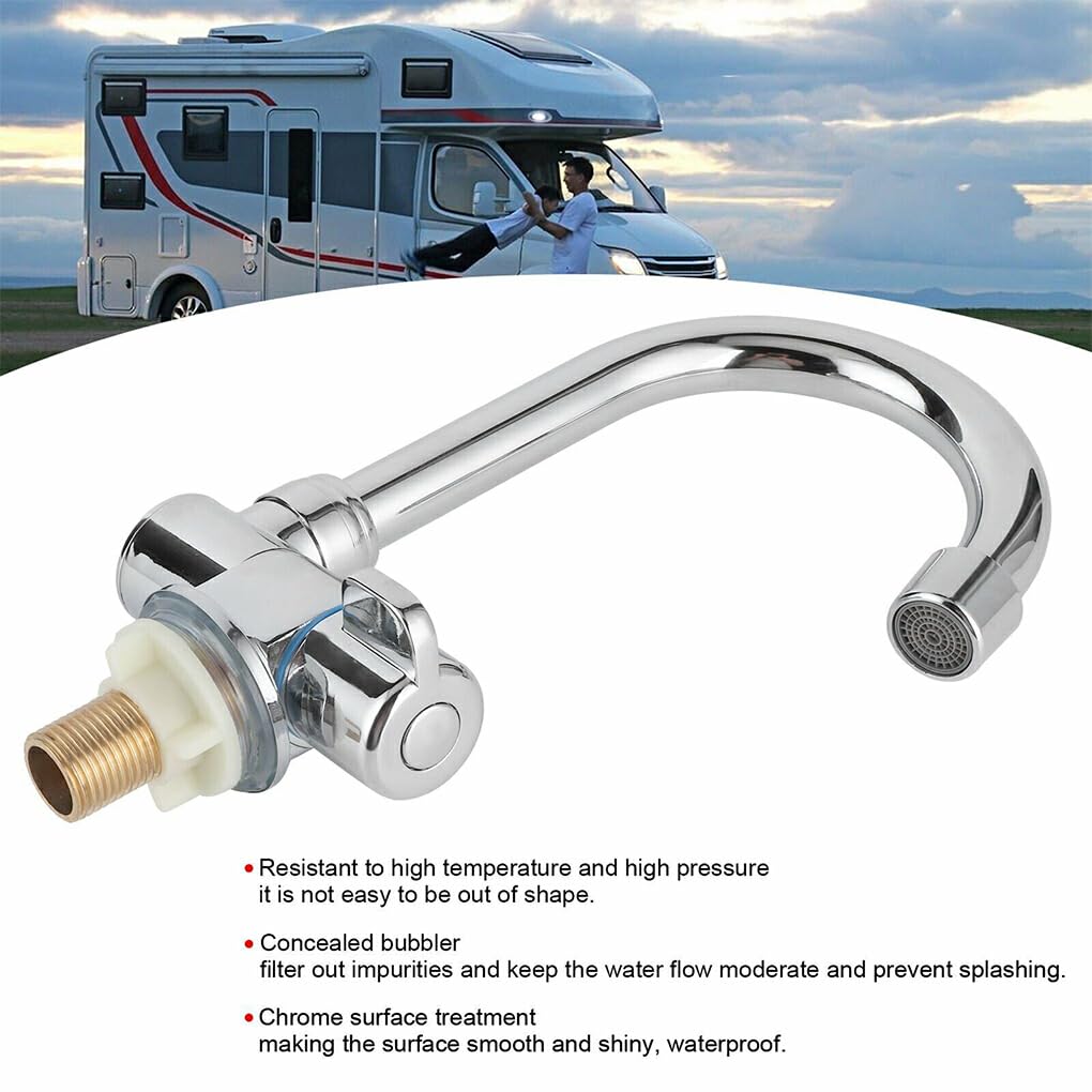 Grifo para RV, Frío, Grifo de Agua Plegable, rotación de 360 Grados, Montaje de 1/2 Pulgadas para Autocaravana, Grifo de Cobre Funcional