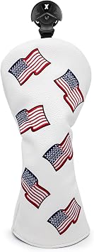 US Flag Patriotism Golf Club Head Covers White for Driver, Fairway Hybrid Woods - 4 Options - Synthetic Leather Golf Wood Head Covers SetD/F/H, Driver Headcover, Fairway Wood Head Cover, Golf Hybrid Head Cover