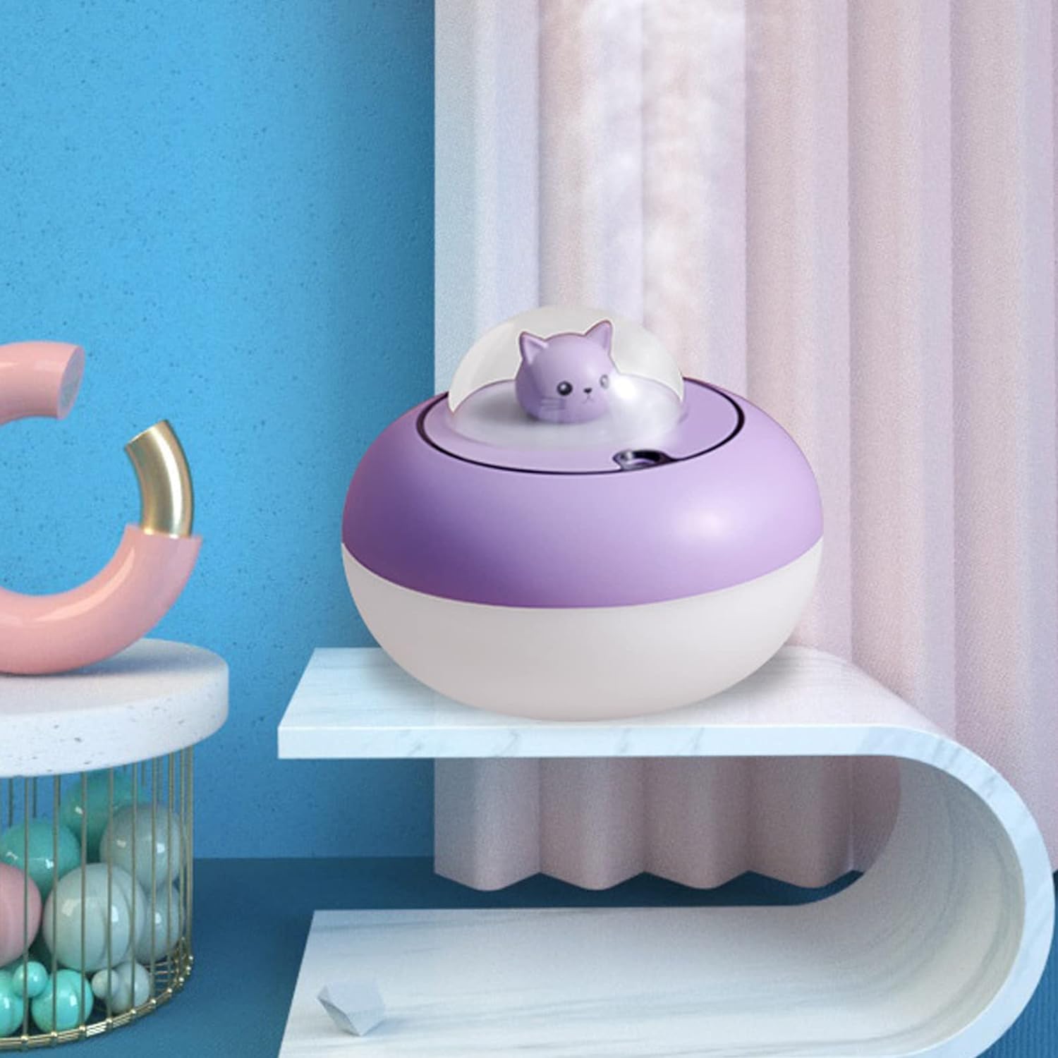 per Uso Domestico Mini umidificatore da Tavolo Portatile Silenzioso Porta Felicità Scultura di Gatto Carino USB Plug-in for casa (Viola)