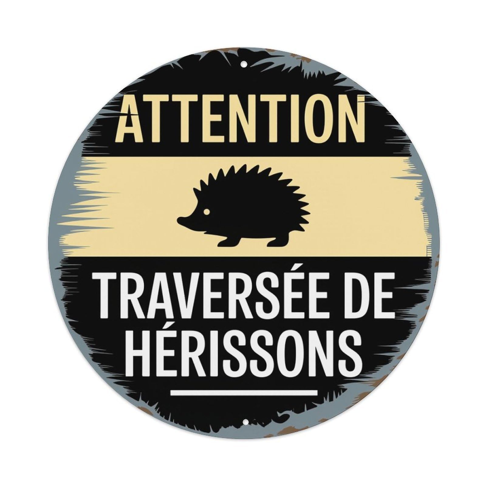 Attention Hedgehog Crossing_1 Round Tin Sign Vintage Metal Poster Retro Bar, Home, Man Cave, Kitchen, Laundry Room Wall Art Decor Gift 8x8Inch