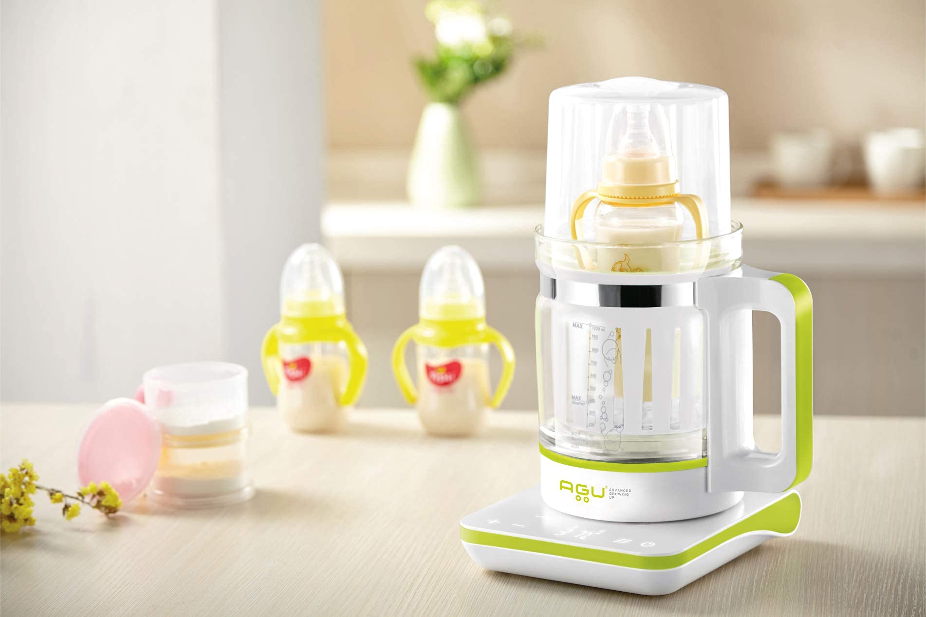 AGU Bubbly Digitaler 6-in-1-Flaschenwärmer - Wasserkocher, Flaschenwärmer, Warmhalter, Dampfgarer, Babynahrungszubereiter & Sterilisator in einem - Mit Temperatureinstellung - Schadstoff- & BPA-frei