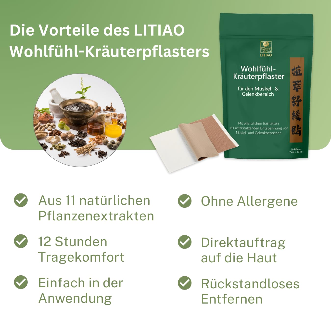 Wohlfühl Kräuterpflaster | 11 TCM-Kräuterextrakte | 12h Tragedauer | 30 Pflaster | 3 Packungen