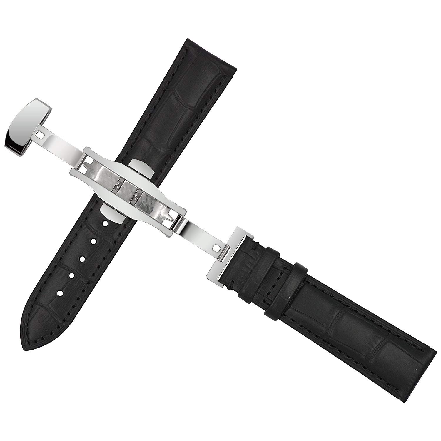EwatchAccessories 22Mm Genuine Leather Deployment Buckle Clasp Watch Band Strap,Black (B08M5MBHFS) Amazon Price History, Amazon Price Tracker