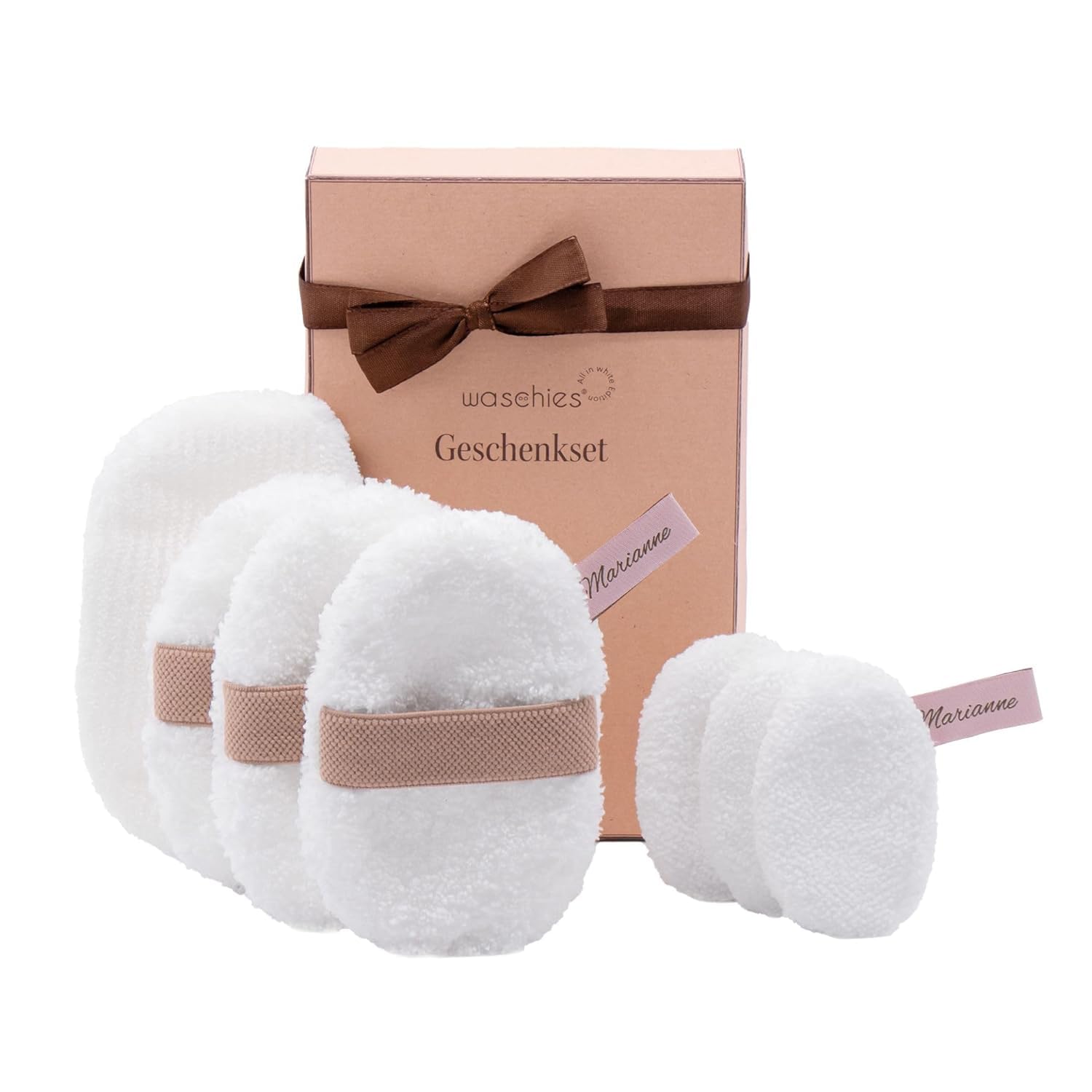 Waschies 7-tlg. All White Geschenkset für Frauen – Abschminkpads, Toner Pads & Peeling Pads – waschbar, wiederverwendbar