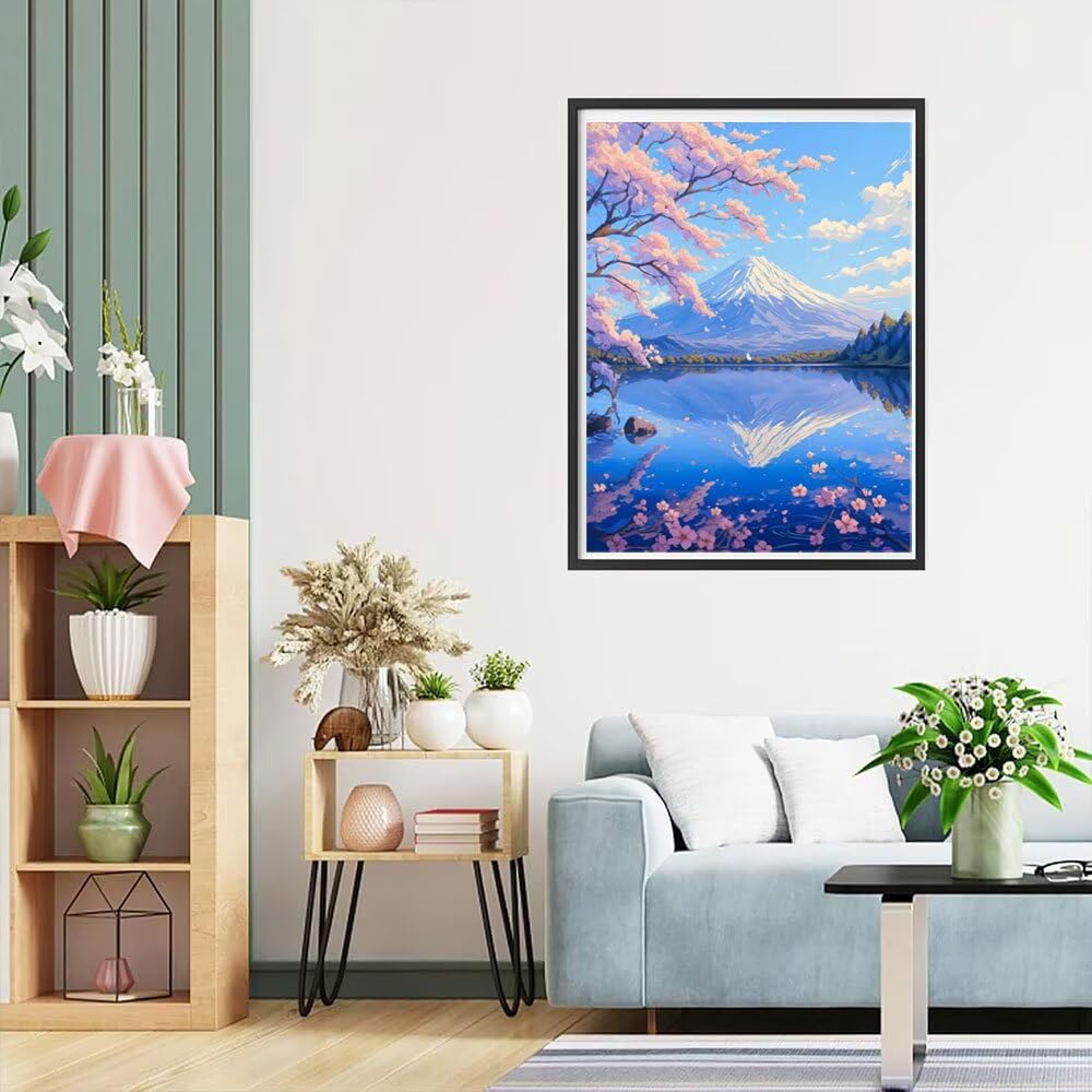 Zestawy do samodzielnego wykonania diamentowej sztuki dla dorosłych, Sakura Mount Fuji 5D pełne wiercenie kwadratowy diamentowy obraz sztuka klejnotów, mozaika, haft prezent do domu, dekoracja ścienna