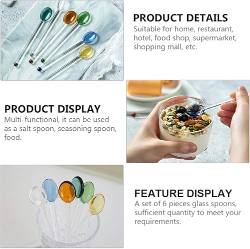 Miniatura 4 de 6 cucharas mezcladoras de vidrio resistentes al calor, cuchara de vidrio para agitar, cucharas de vidrio para sal, azúcar, té, café, cóctel, cuchara