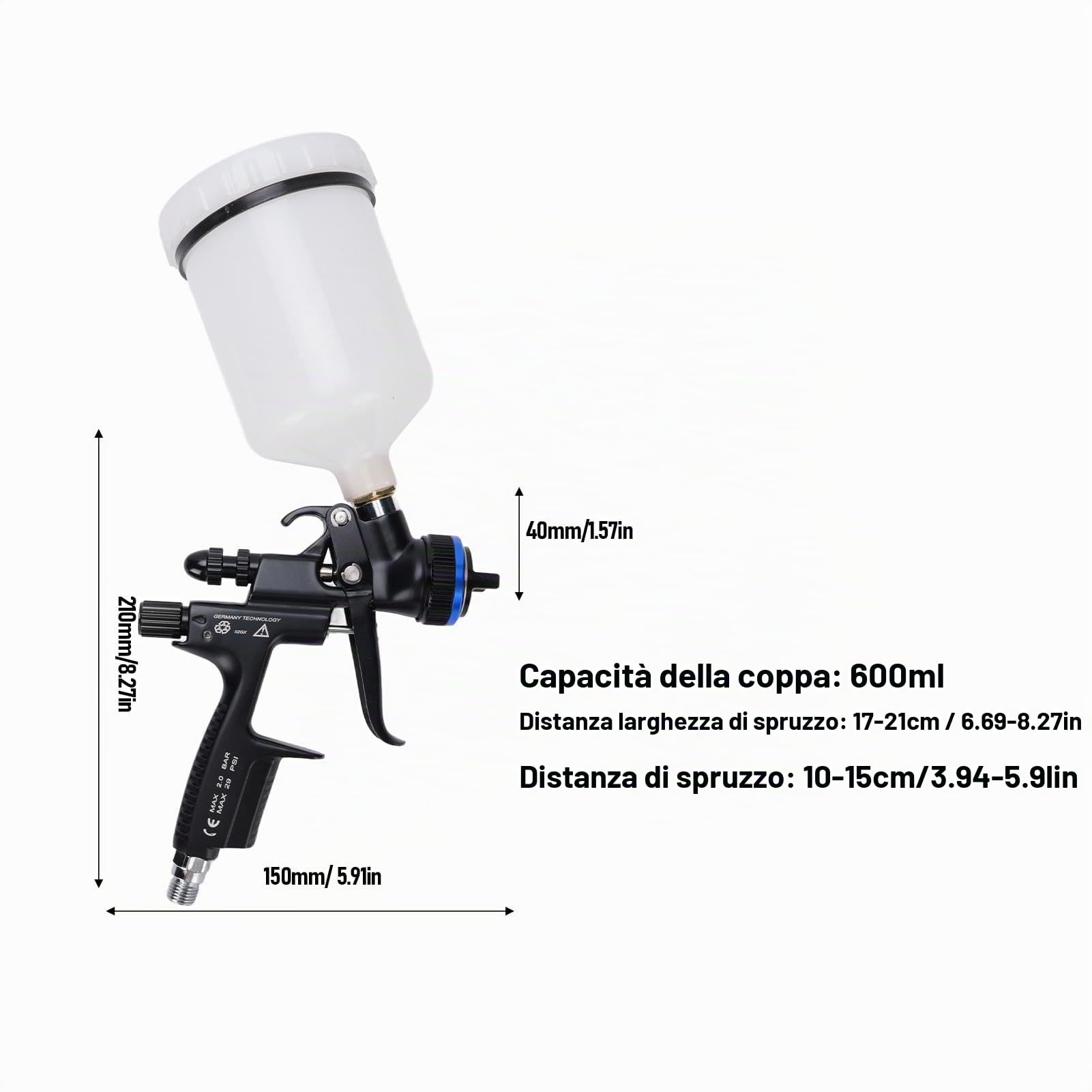 Pistola a Spruzzo Ad Aria HVLP, Pistola a Spruzzo HVLP con Ugello 1,3 Mm e Bicchiere di Plastica 600 Ml, Spruzzatore di Vernice di Grado Professionale per Mobili, Mobili