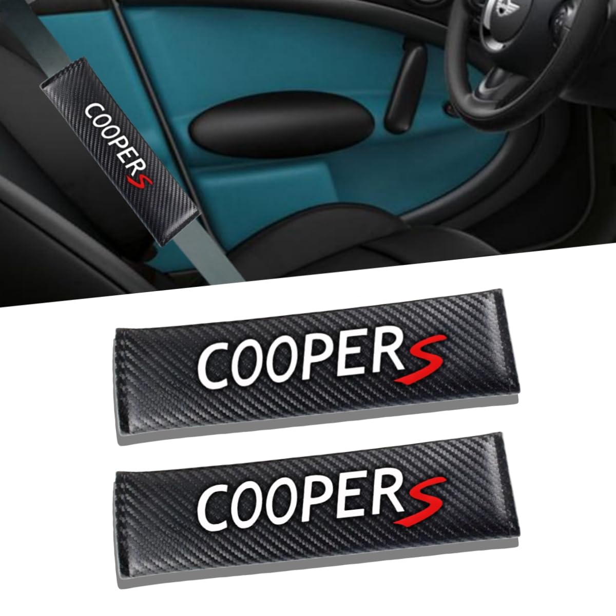 2 Fundas de cinturón de Seguridad con Textura de Fibra de Carbono compatibles con Almohadillas de Hombro para cinturón de Seguridad Cooper, Suaves y cómodas