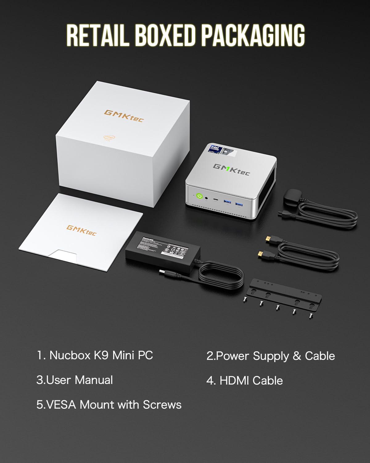 GMKtec Mini PC, K9 Intel Core Ultra 5 125H (Turbo 4,5 GHz, 14C/18T) MicroPC preinstallato 11 Pro 1 TB SSD 32 GB Dual DDR5 5600 MHz Dual LAN 2,5 G Doppia ventola Wi-Fi 6 USB-C BT5.2 USB 3.2