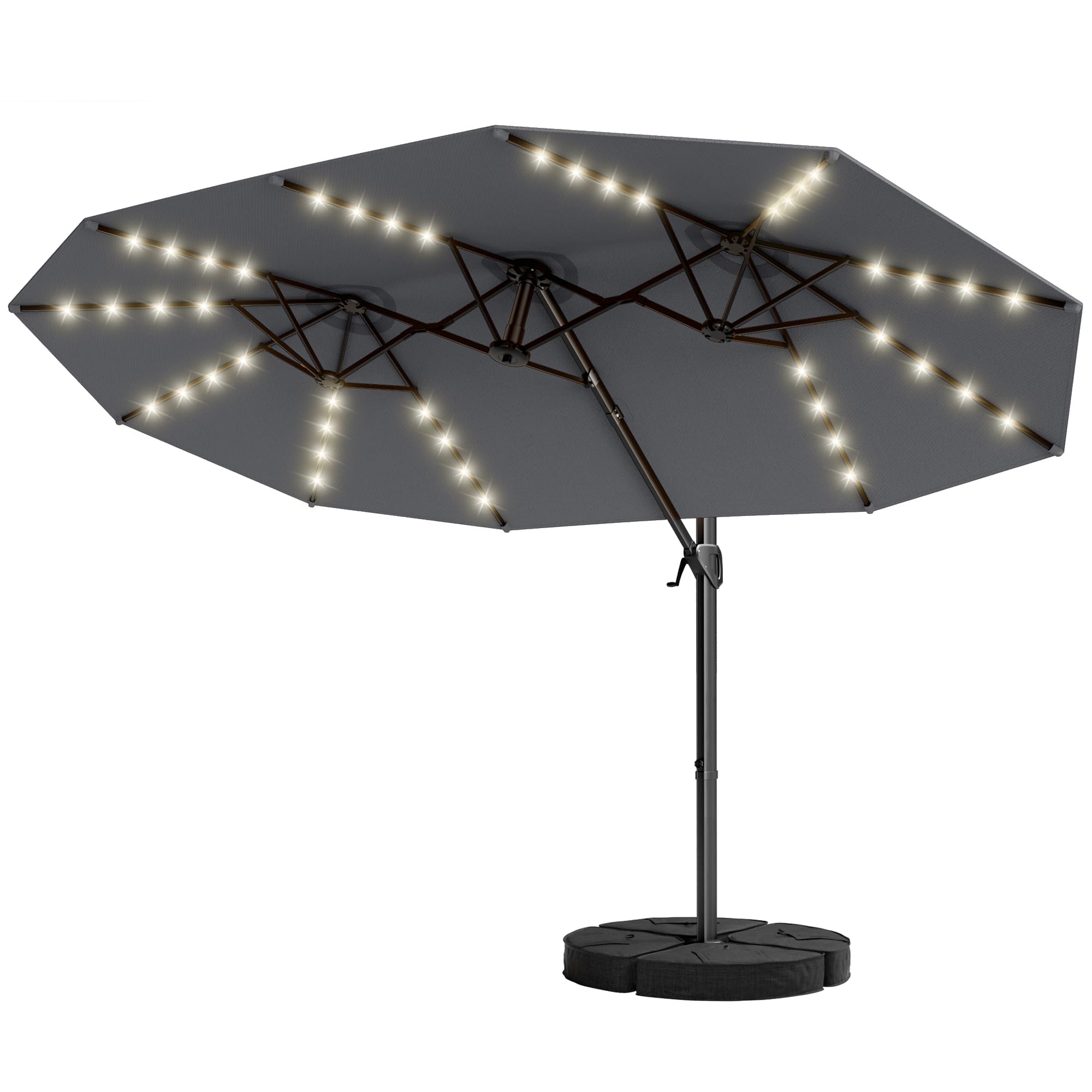 HOMRELEXA Ampelschirm Sonnenschirm 458x275cm, 360° drehbar, Solar-LED, Standfuß, robustes Gestell, windbeständig, für Terrasse und Garten