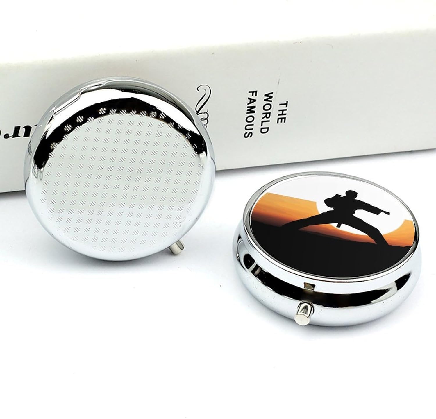 Round Silver Pill Box Small Pill Case for Purse and Pocket 3 Compartment image 5