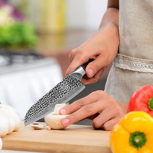 Miniatura 6 de ENOKING Cuchillo de chef profesional de 7 pulgadas, acero inoxidable de alto carbono, cuchillo de cocina japonés ultraafilado para corte de
