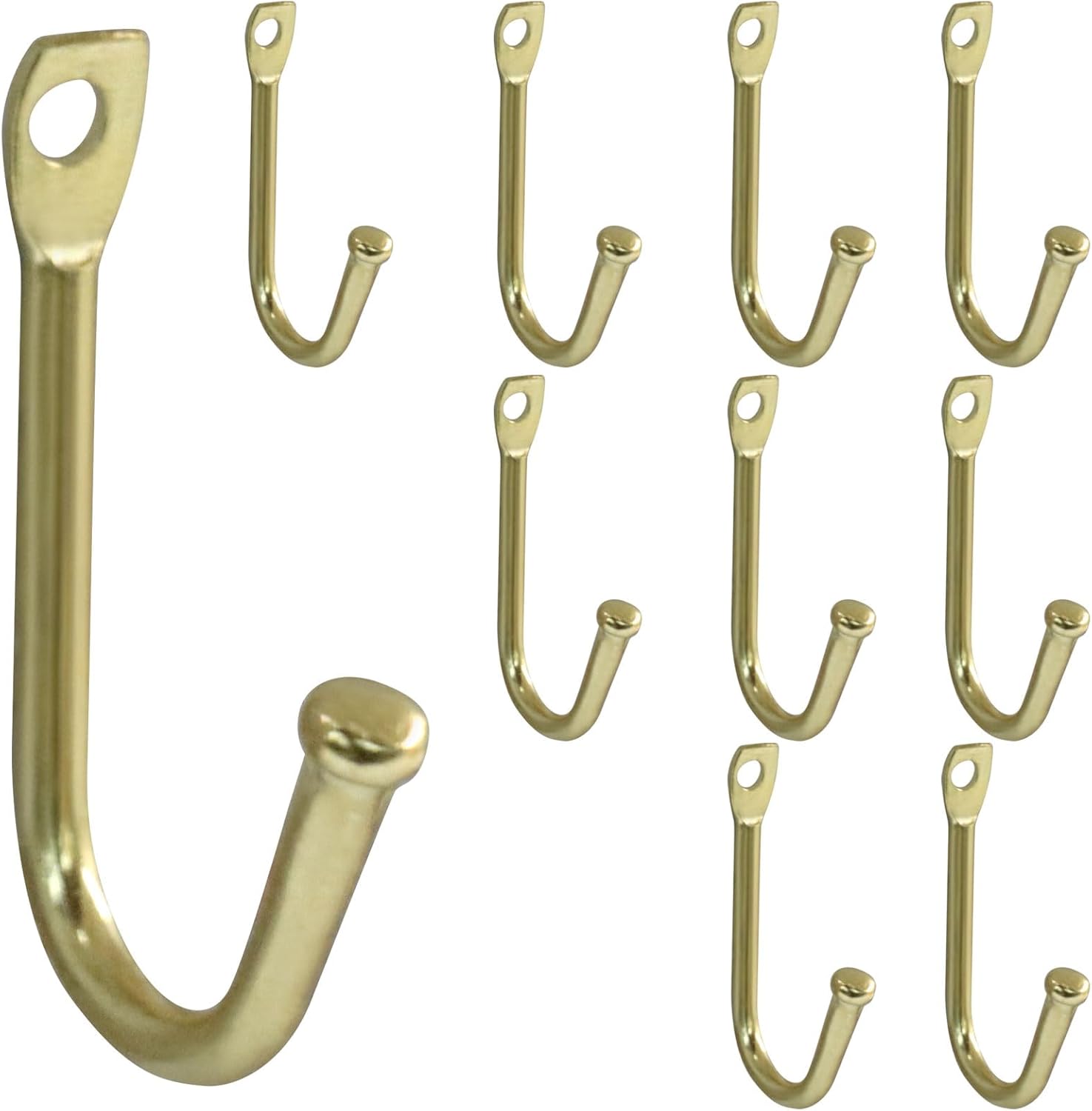Bonsicoky 10 Pack Gold Single Prong Wrought Iron Hooks with Screws, Decorative Colonial Wall Hooks for Keys, Hats, Clothes, Towels