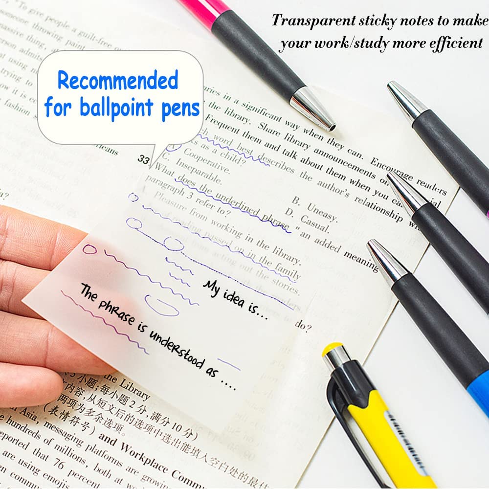 Sticky Notes Transparent 76x76mm, Notes Autocollantes Transparentes, Blocs-notes Autocollants, Papier de Notes Réutilisable