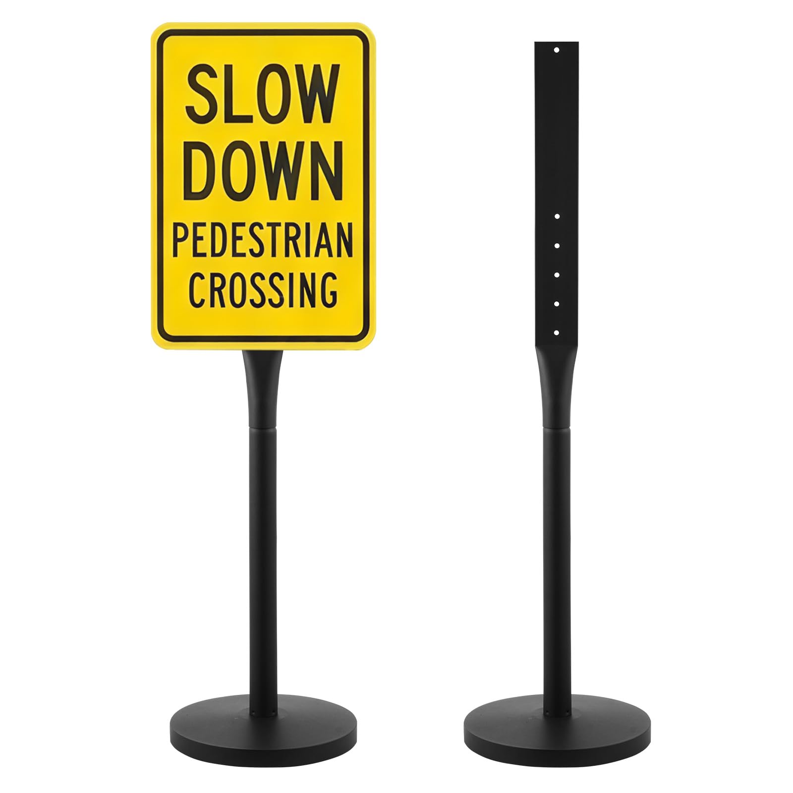VEVOR Poteau pour Panneau Portable, Lot de 2, Support de Signalisation en Métal avec Base en Fonte Robuste, pour Parking, Avertissement, Avis, Usage Intérieur et Extérieur, Noir (Sans Panneau)