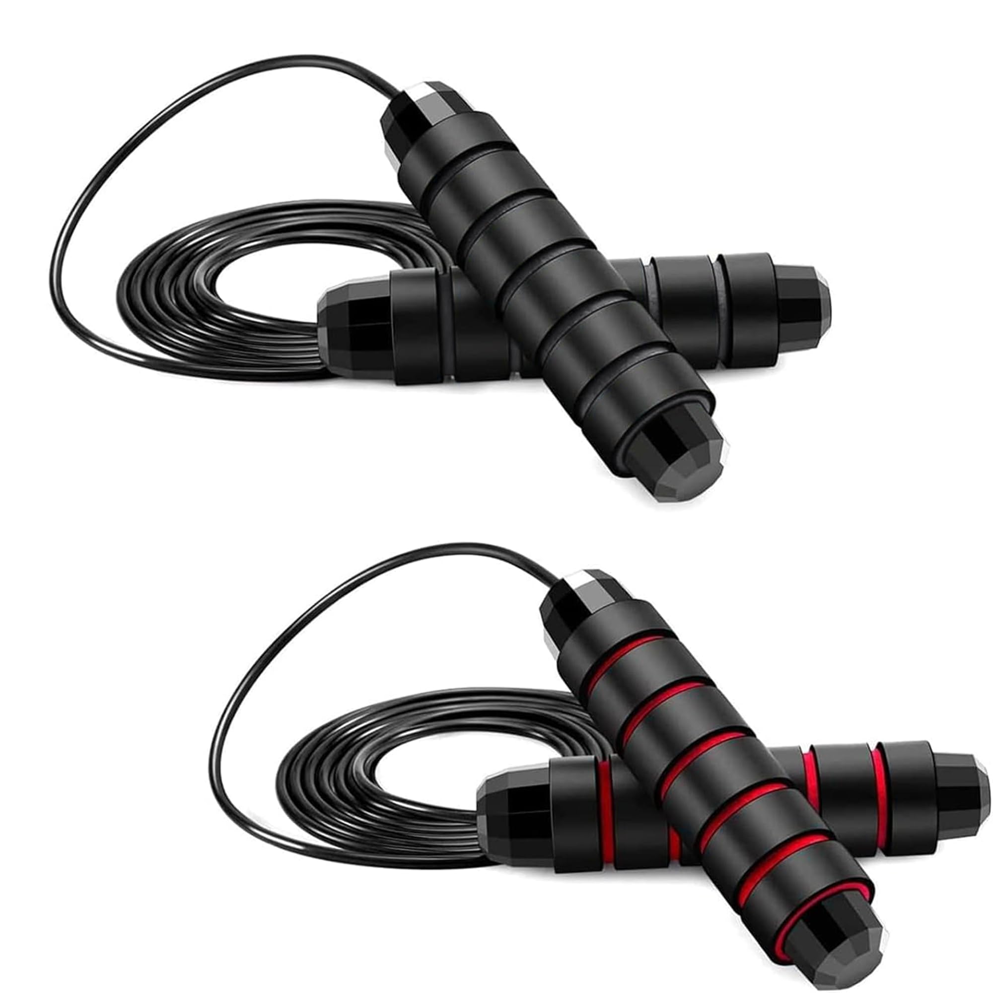 High-Speed Jump Rope with Ball Bearings, Adjustable Weighted Skipping Rope, Cushioned Foam Handles, Perfect for Fitness, Men, Women, Kids, 2-Pack, Black and Red, Home, Gym & School Workouts