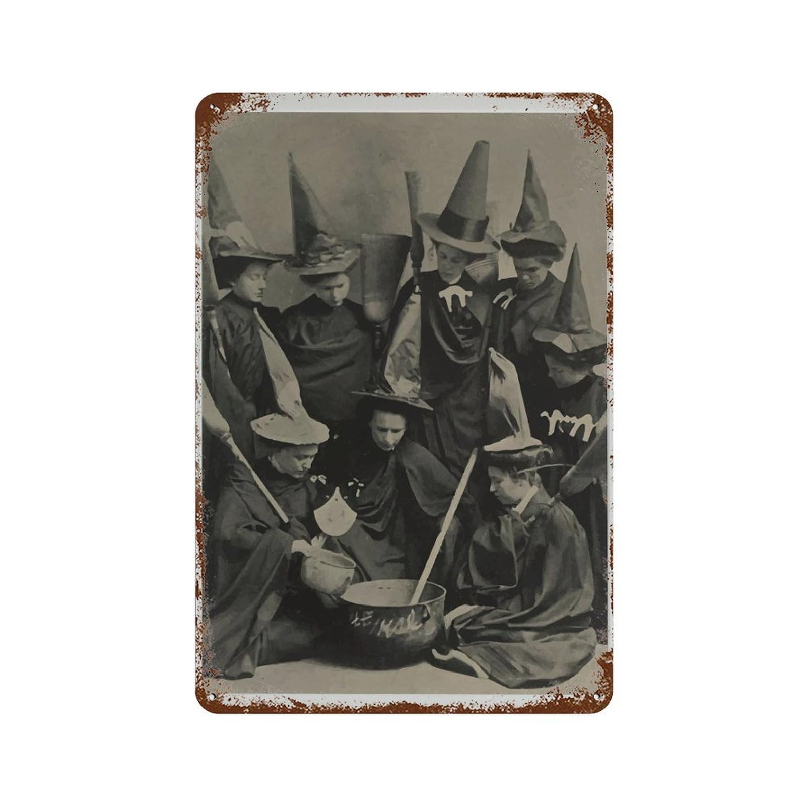 xiaoxiaoshen Vintage Witches Cooking Photo， Spooky Halloween Wall Decor Art Metal Tin Poster Modern Home Decor Art Home Bar Shop Decorations Vintage Sign 30x20cm