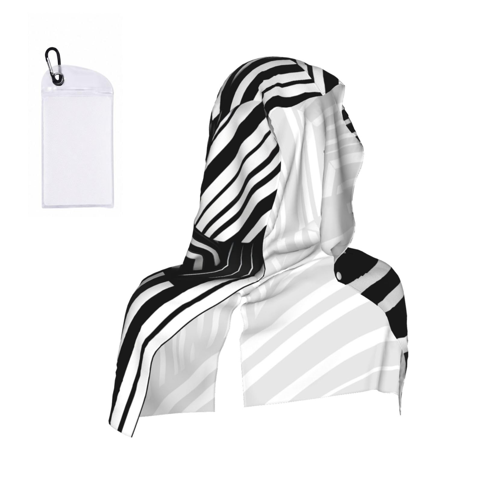 CNTDBU Black and white geometric lines Cooling Towel Hooded-Instant Chill Neck Cover for Sports, UV Cooling Rag for Running Gym