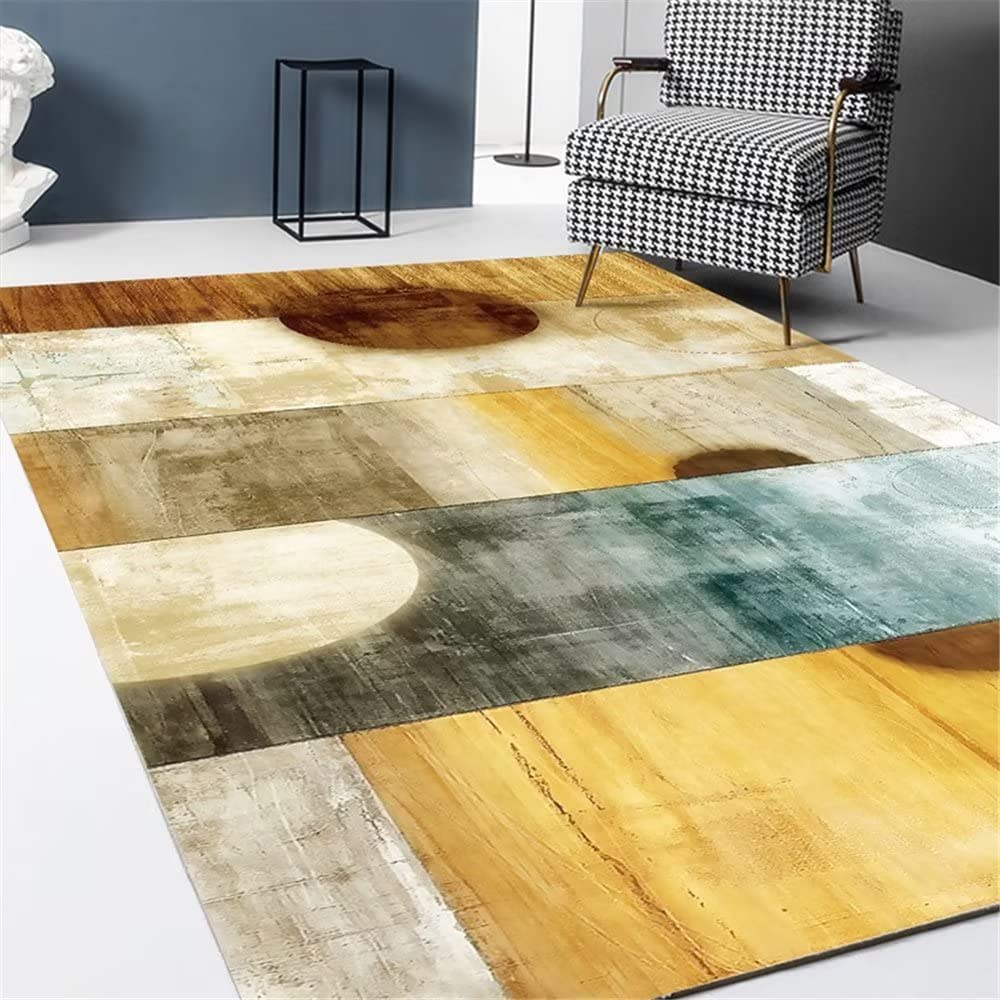Tapis de salon jaune résistant lavable pour chambre à coucher