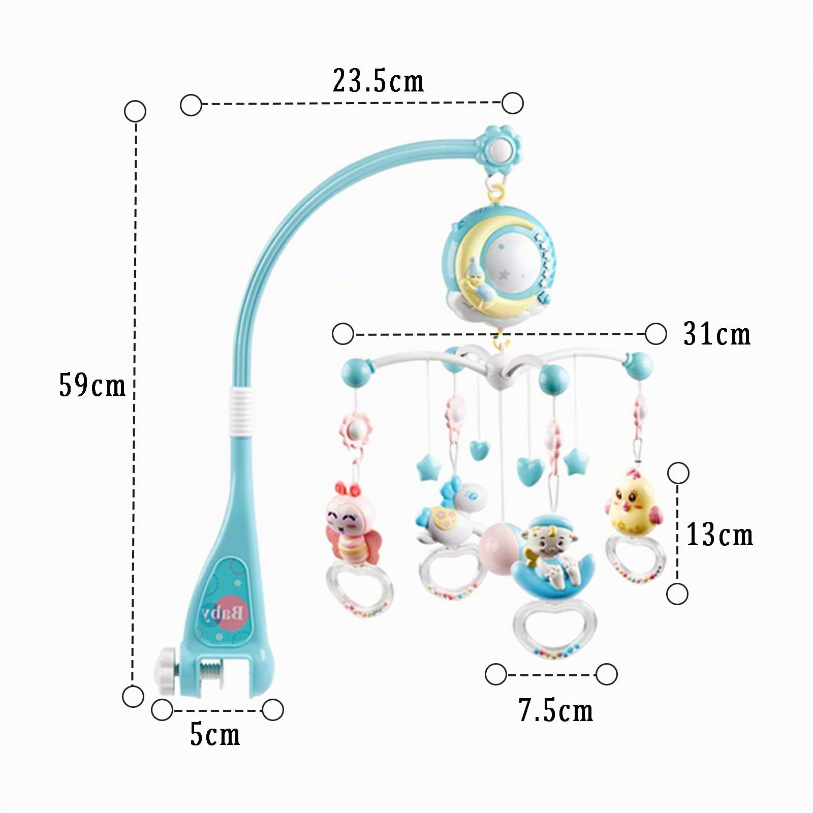 Mobile Musical Lit Bébé, Mobile pour Lit de Bébé avec Lit Bébé Rotatif à 360° avec Projecteur Lumières Hochet Suspendu, Mobile Lit Bébé avec Boîte à Musique Jouet Rotatif pour 0-24 Mois
