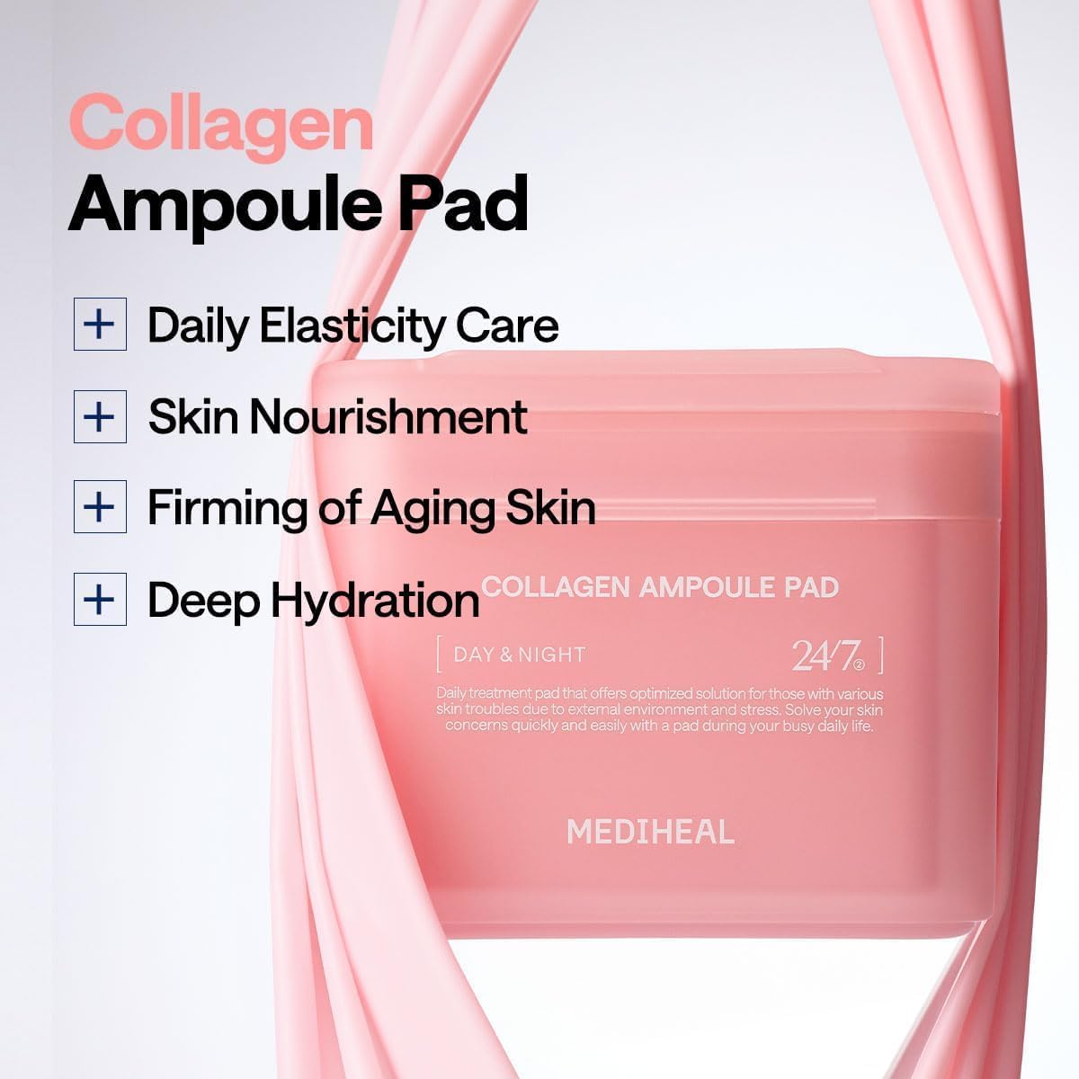 MEDIHEAL Toner Pads [Collagen] - Ampoule Toner Pad with Collagen & Ceramide - Skin Firming & Restore Elasticity & Deep Hydration - Tighten Wrinkles & Lines - Vegan Moisturizing Fabric (100 Count) s - Image 3