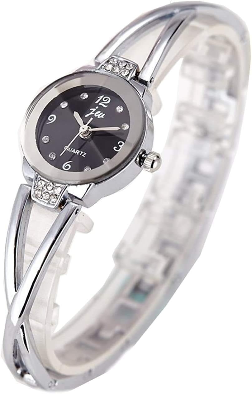 Women Small Watches Silver Bracelet Chain Rhinestone with X Sharp Link Band