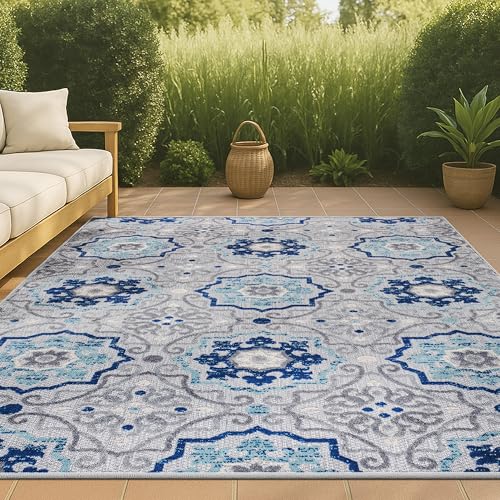Tapete decorativo mediterráneo 3x5 azul/gris