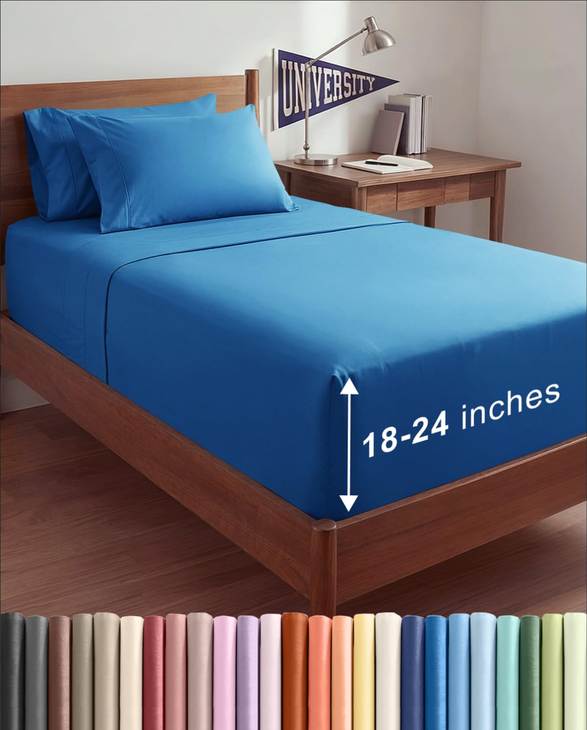 CGK Extra Deep Twin XL Sheet Set - 4pc College Dorm Room - Royal Blue
