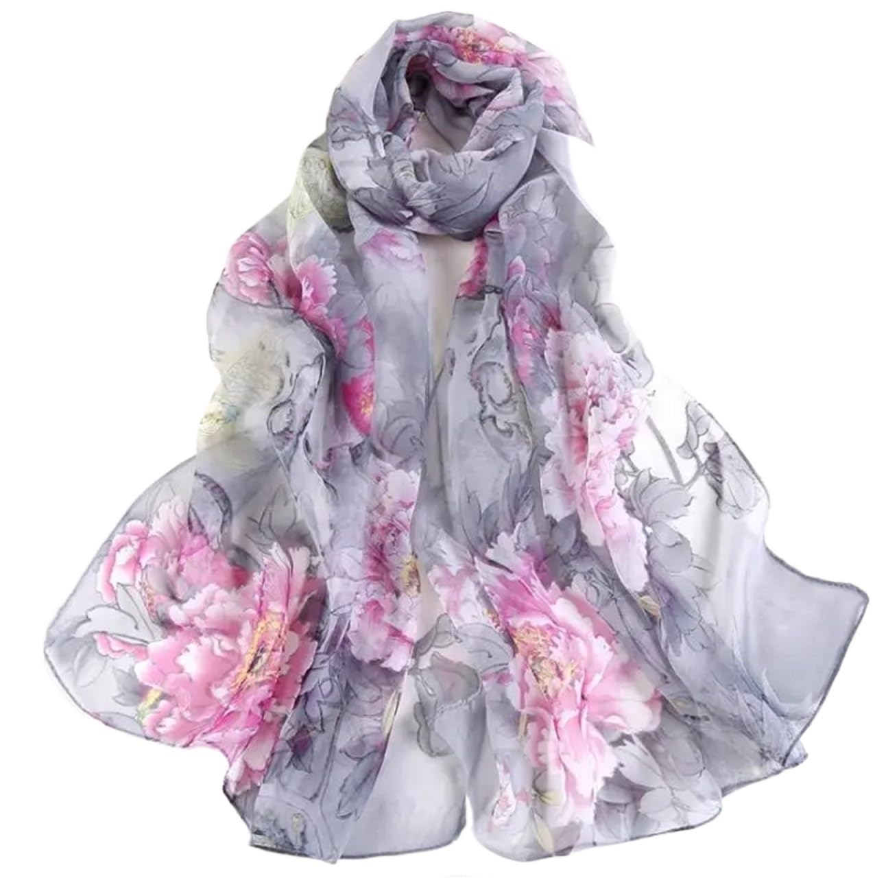 Sciarpa di Primavera 2 Pezzi Sciarpa Primaverile da Donna Sciarpa in Chiffon di Seta Sciarpa da Spiaggia e Scialle Sciarpa Primaverile Comoda(Grey)