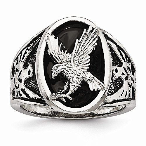 Solid Stainless Steel Polished Enameled Eagle Ring