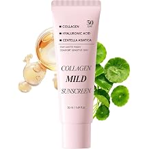 Collagen Mild Centella Sunscreen SPF 50 for Face, Broad Spectrum Protection, Hydrating Facial Sunscreen with Peptides & Cica, Lightweight Non-Greasy, No White Cast, Natural Glow, Travel Size 1PC