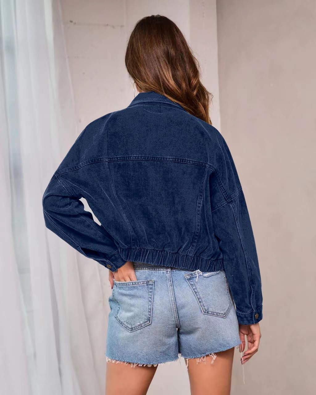 Necooer Giacca da donna oversize Boyfriend incrociata in denim, leggera ed elasticizzata