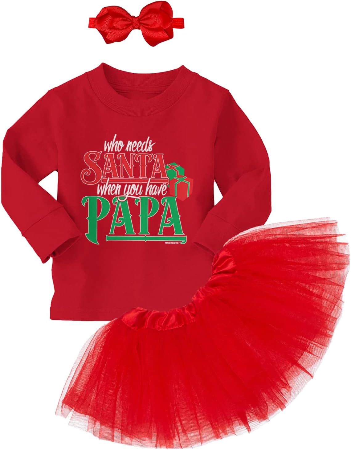 Who Needs Santa When You Have Papa? Baby Bodysuit + Tutu Skirt + Bow Headband Set