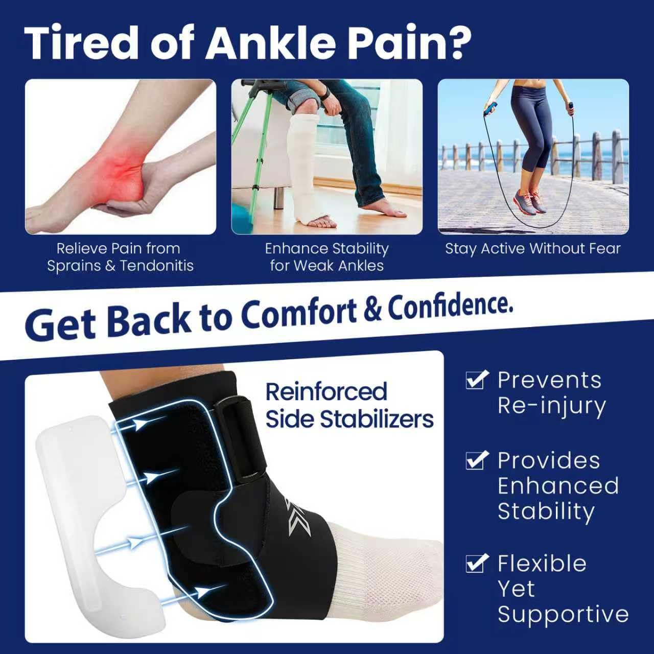 Ankle Brace with Side Stabilizing Pads - Breathable Neoprene Ankle Support for Woman and Man - Adjustable Straps Enhance Stability for Weak Ankles, Sprains, Achilles Tendonitis and Sports Injury Recovery