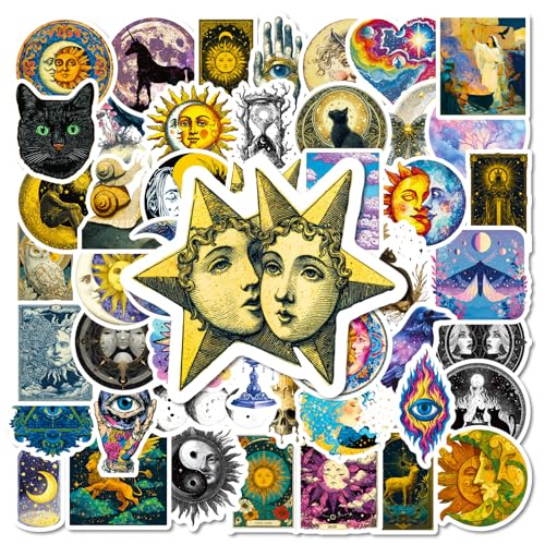 56PCS Sun and Moon Stickers Waterproof Celestial Decals for Scrapbook DIY Crafts Album Bullet Journal Planner Water Bottles Phone Cases Laptops