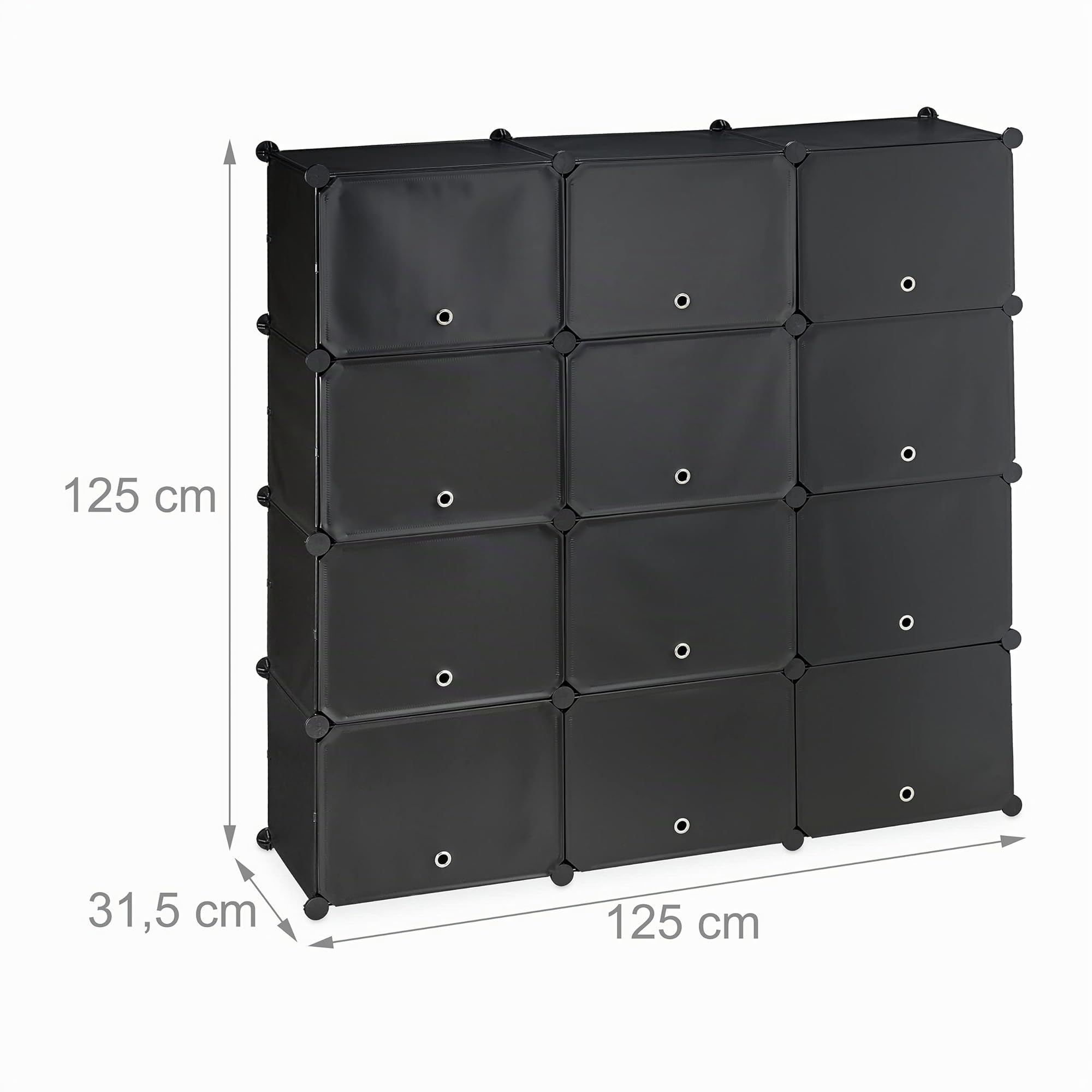 Relaxdays Scarpiera in Plastica, 24 Scomparti Chiusi con Ante, Scaffale Porta Scarpe, HxLxP: 125 x 125 x 31,5 cm, Nero
