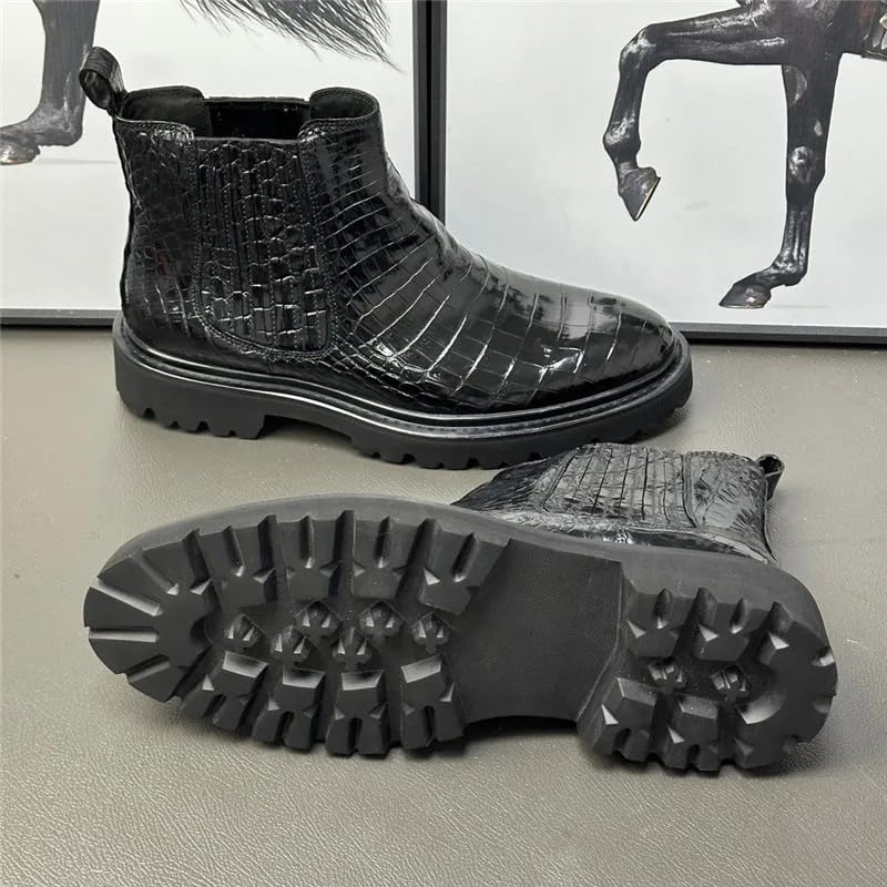 Authentic Crocodile Skin Men's Classic Black Chelsea Boots Genuine Exotic Alligator Leather Male Short Elastic Band Ankle Boots4
